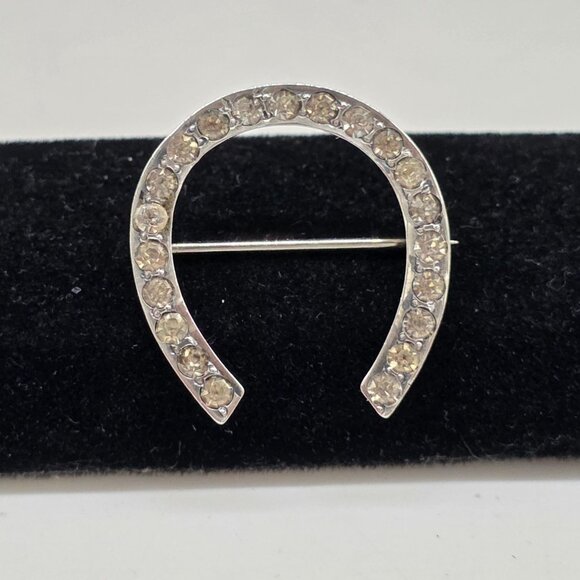 Vintage Horseshoe Brooch Sterling Rhinestones Charm Jewelry Gift Accessory - Picture 7 of 8
